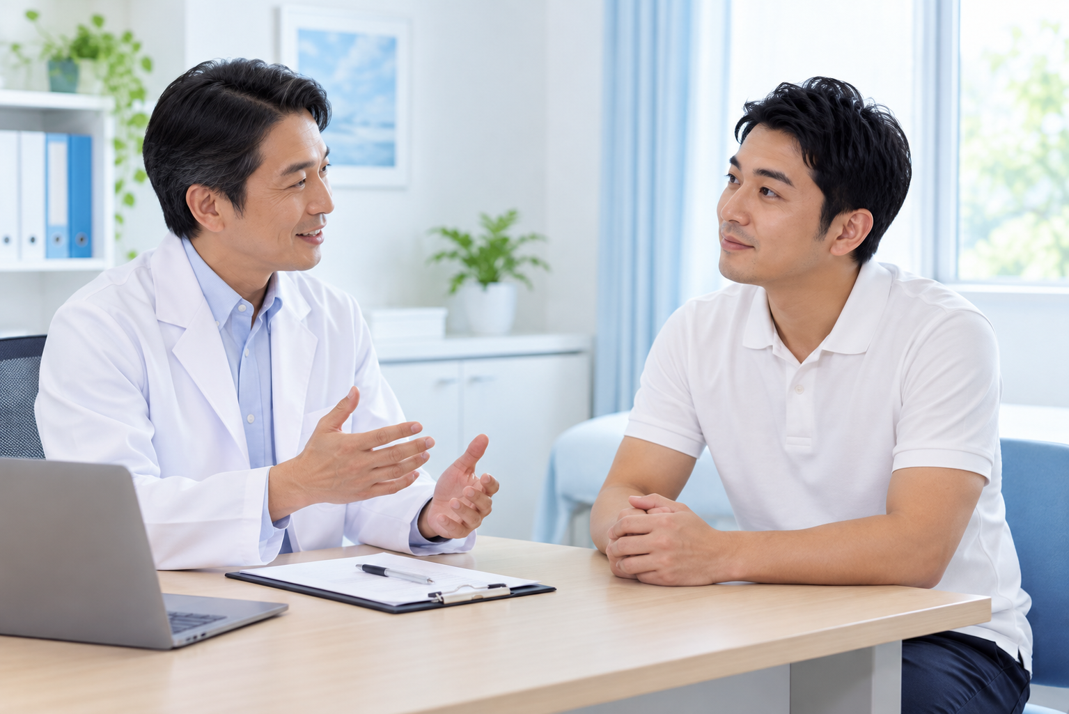 医師と患者が向かい合って対話する初診のイメージ